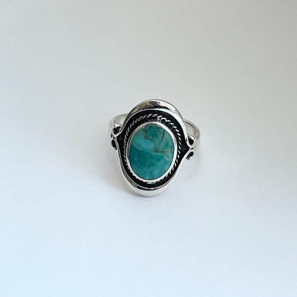 Sterling Silver Bali Style Genuine Turquoise Ring, Boho Ring, Silver Rings - Picture 3 of 12